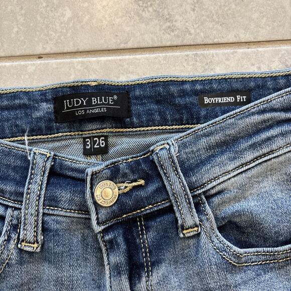 Judy Blue Jeans Womens 26/30 Blue Denim Boyfriend Medium Wash Stretch Pockets - Picture 3 of 6